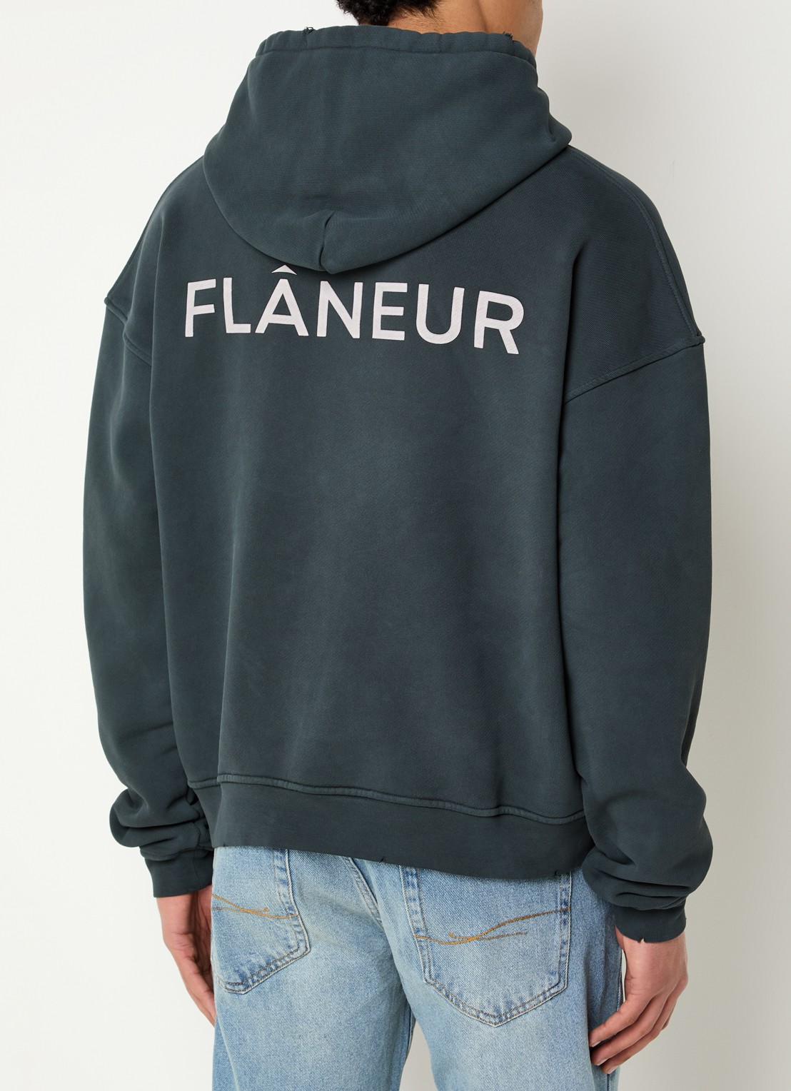 FLÂNEUR Hoodie met logo- en backprint - achterkant antraciet