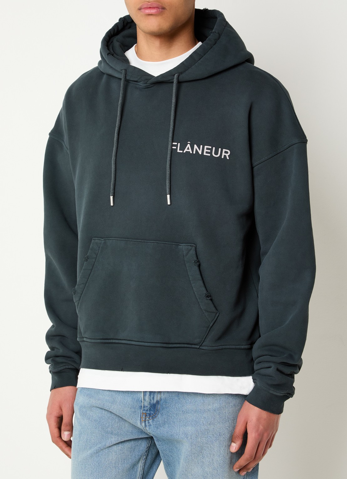 FLÂNEUR Hoodie met logo- en backprint - detail 4 antraciet