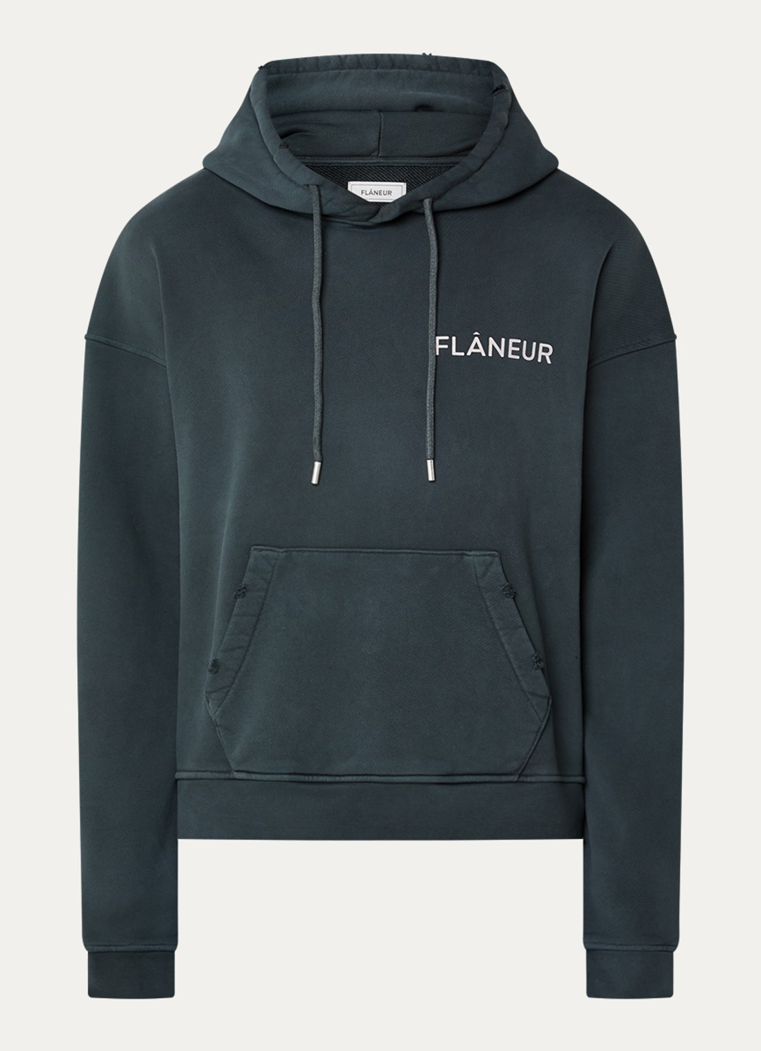 FLÂNEUR Hoodie met logo- en backprint - voorkant 2 antraciet