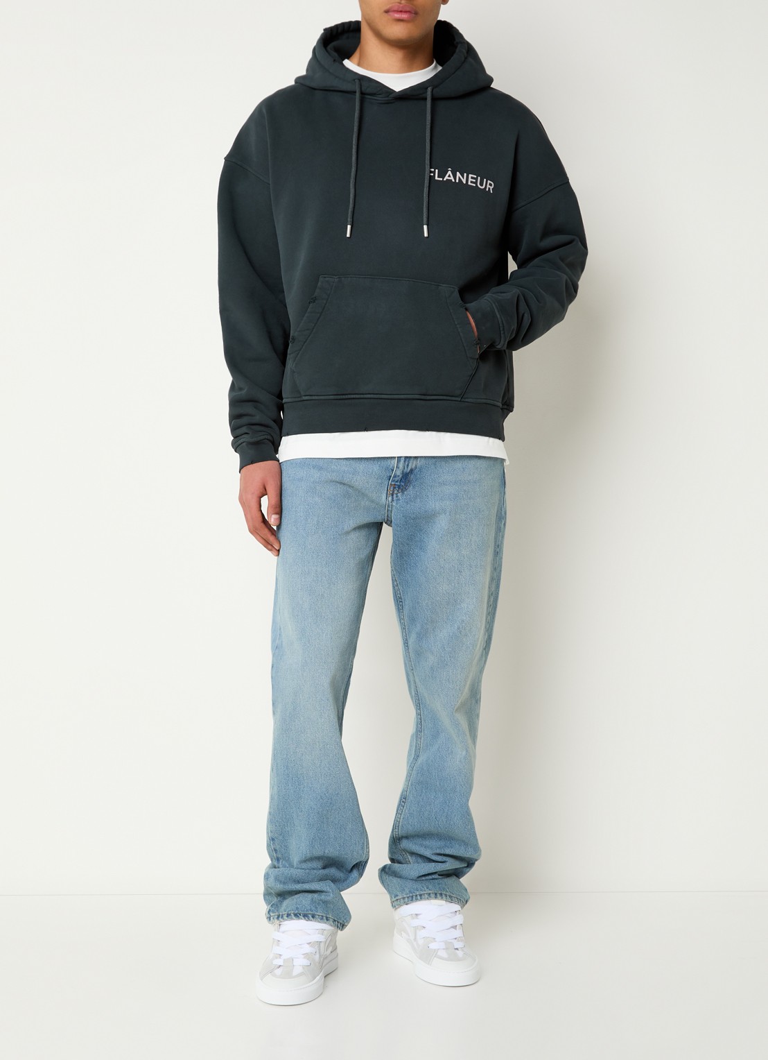 FLÂNEUR Hoodie met logo- en backprint - voorkant 3 antraciet