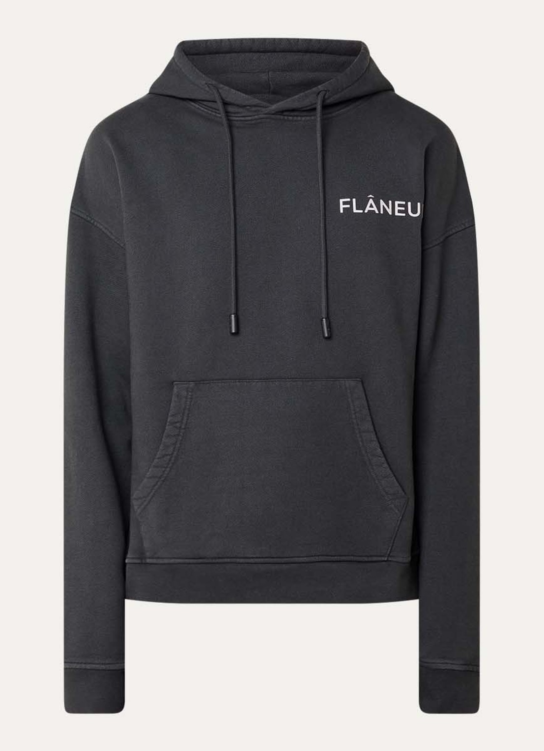 FLÂNEUR Hoodie met logo- en backprint - voorkant 4 antraciet