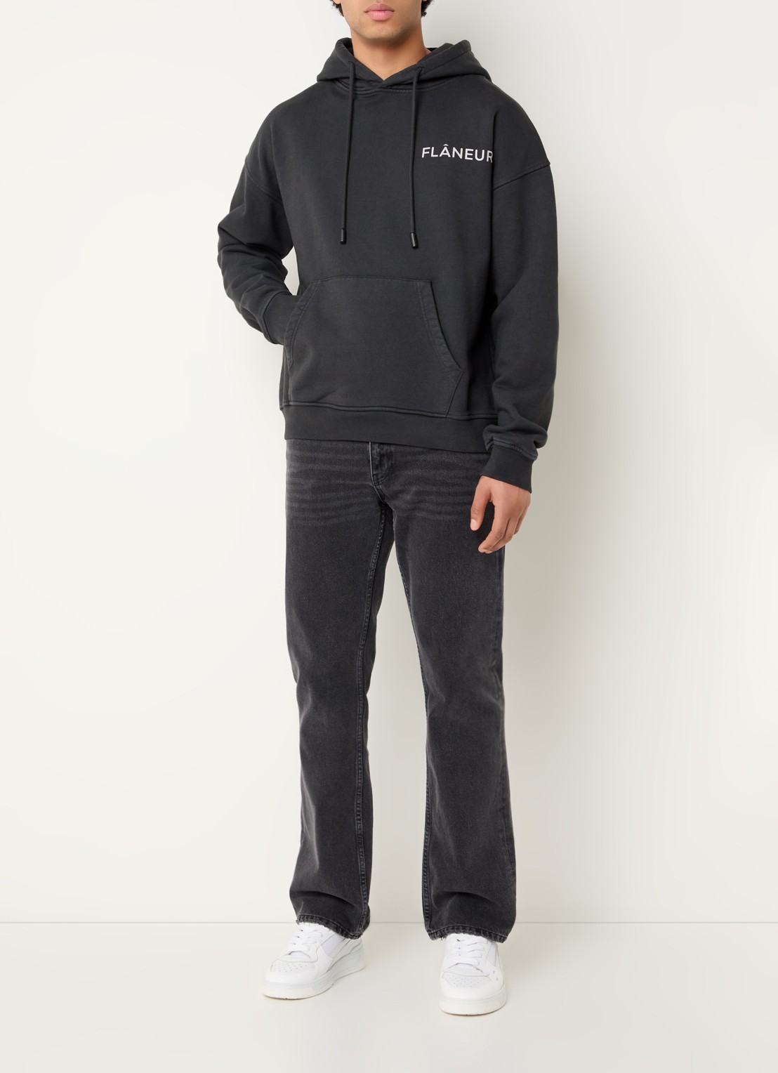 FLÂNEUR Hoodie met logo- en backprint - voorkant 5 antraciet