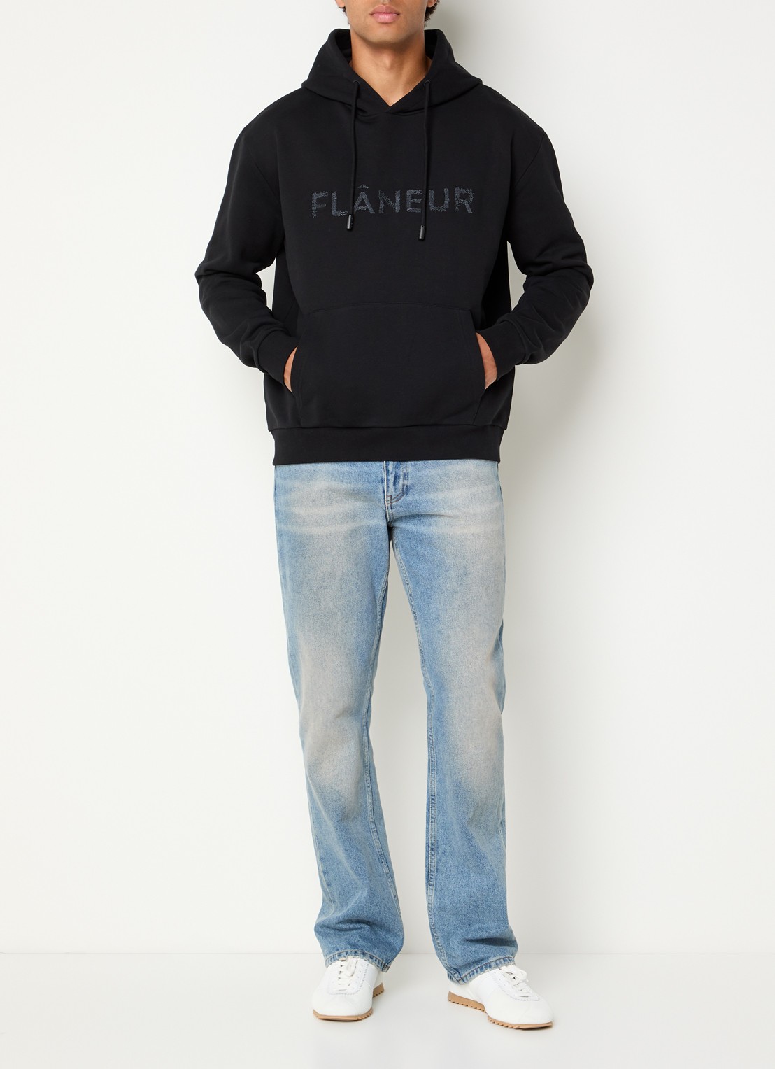 FLÂNEUR Hoodie met logoprint - voorkant 2 zwart