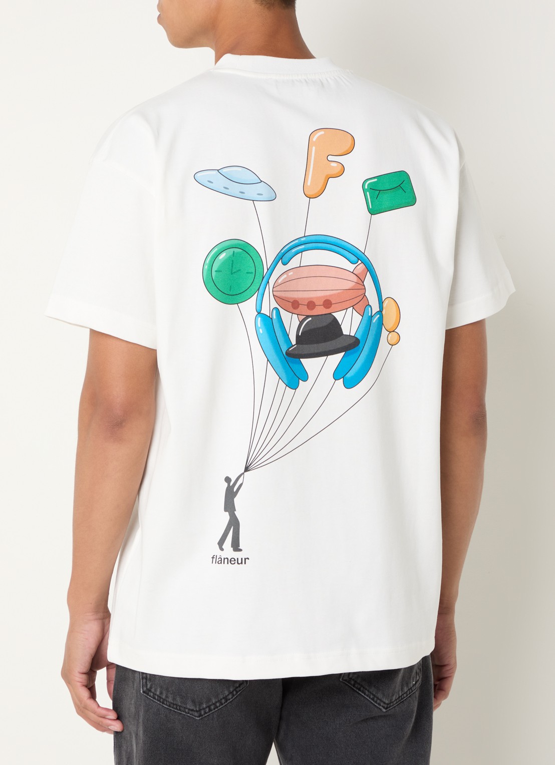 FLÂNEUR Inflatables T-shirt met logo- en backprint - achterkant wit