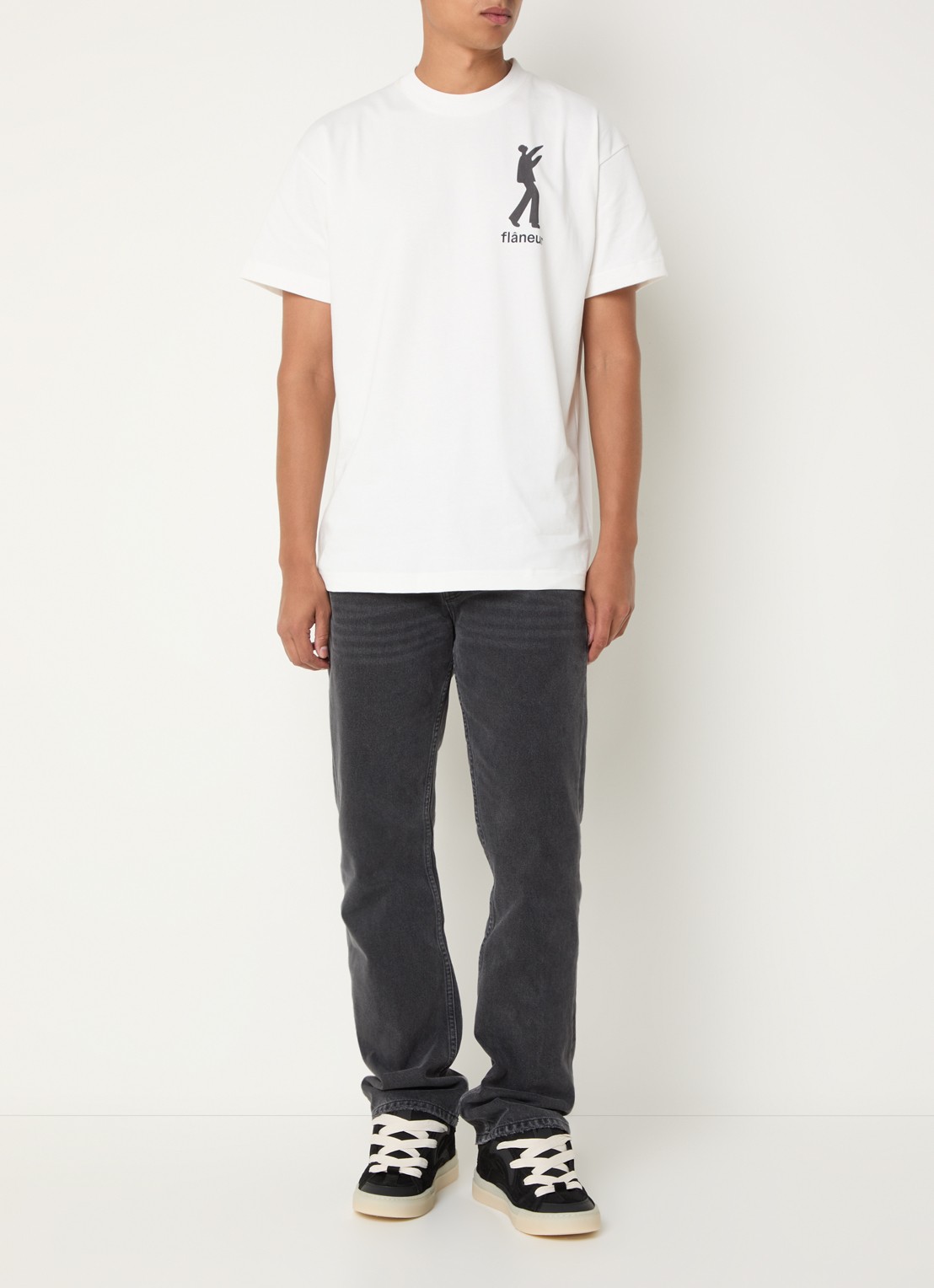 FLÂNEUR Inflatables T-shirt met logo- en backprint - voorkant 4 wit