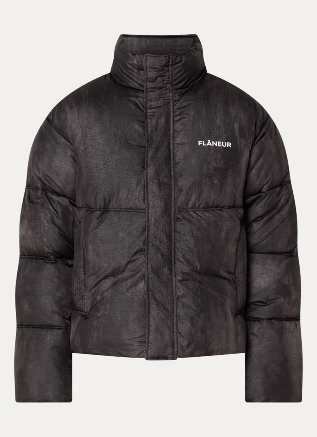 FLÂNEUR Logo puffer jack met opstaande kraag en steekzakken - voorkant 3 zwart