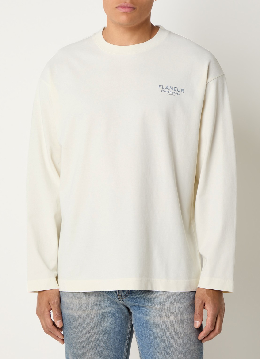 FLÂNEUR Longsleeve met logo- en backprint - achterkant 4 ivoor