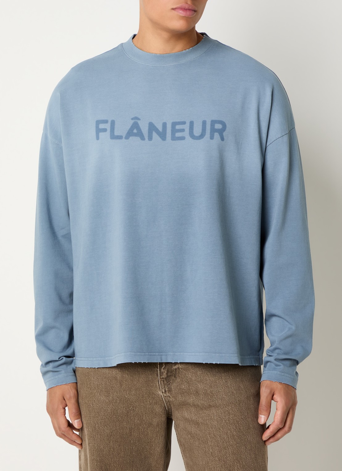 FLÂNEUR Longsleeve met logo - detail blauwgrijs
