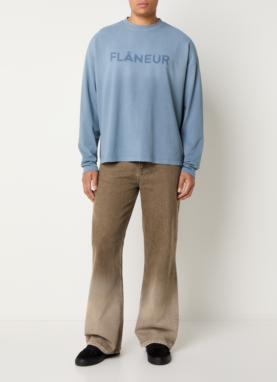 FLÂNEUR Longsleeve met logo - voorkant 3 blauwgrijs