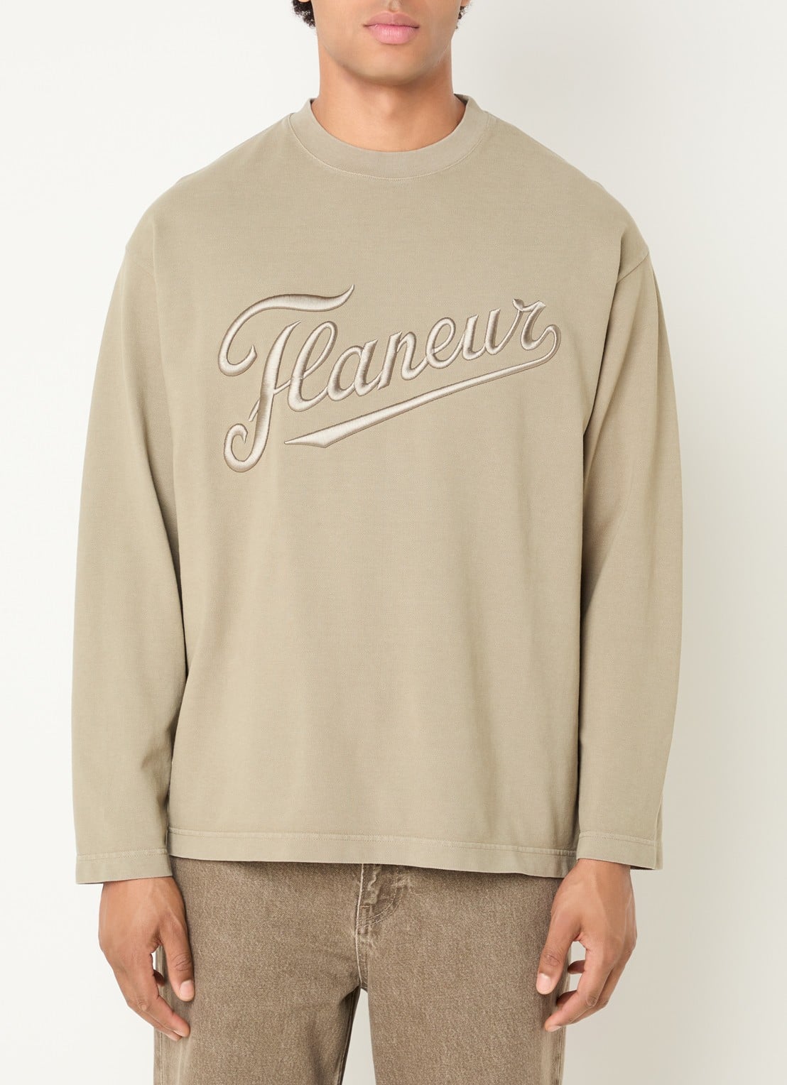 FLÂNEUR Longsleeve met logoborduring - detail groen