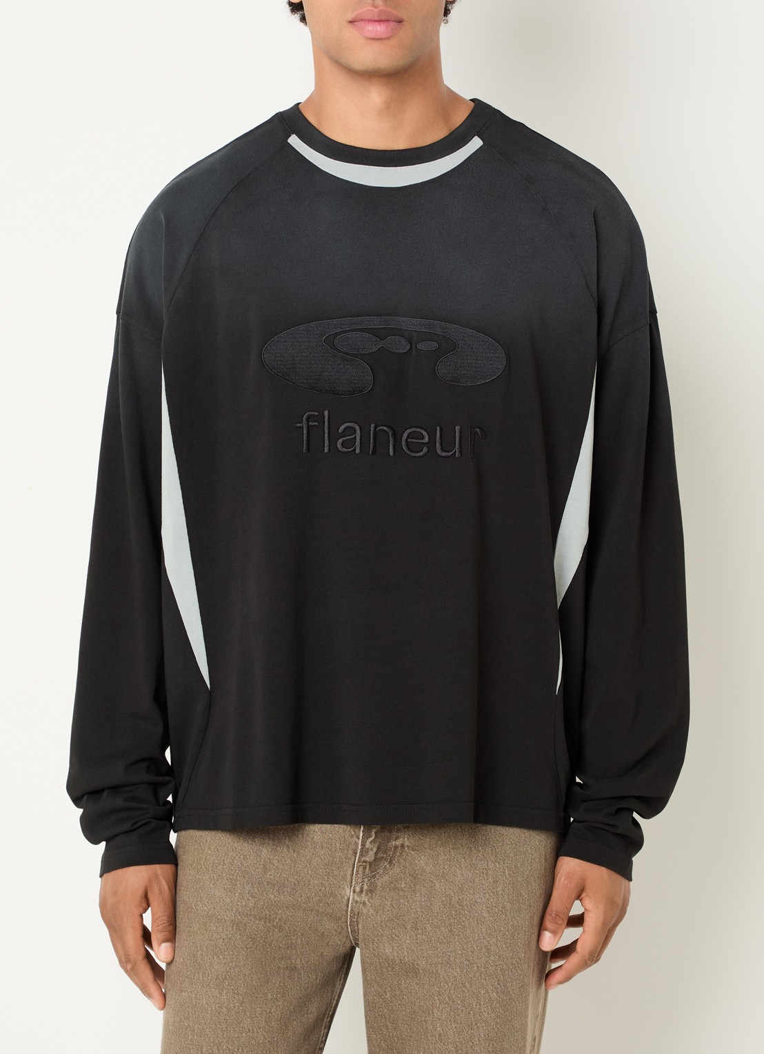 FLÂNEUR Longsleeve met logoborduring - detail 4 zwart