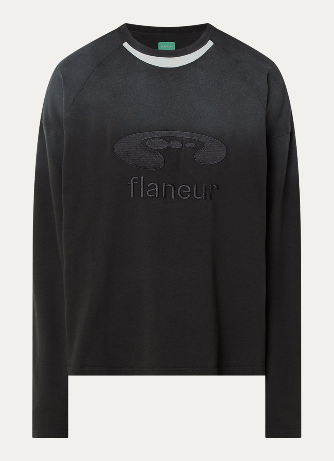 FLÂNEUR Longsleeve met logoborduring - voorkant 2 zwart