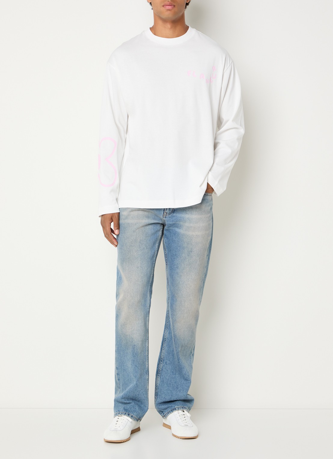 FLÂNEUR Longsleeve met logoprint - voorkant 4 wit