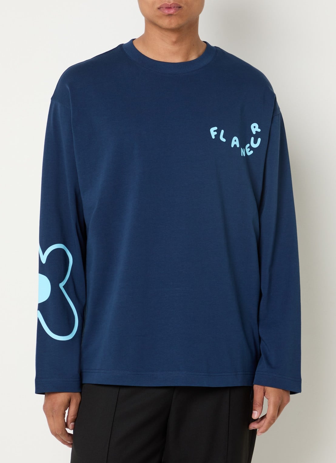 FLÂNEUR Longsleeve met logoprint - detail 3 donkerblauw