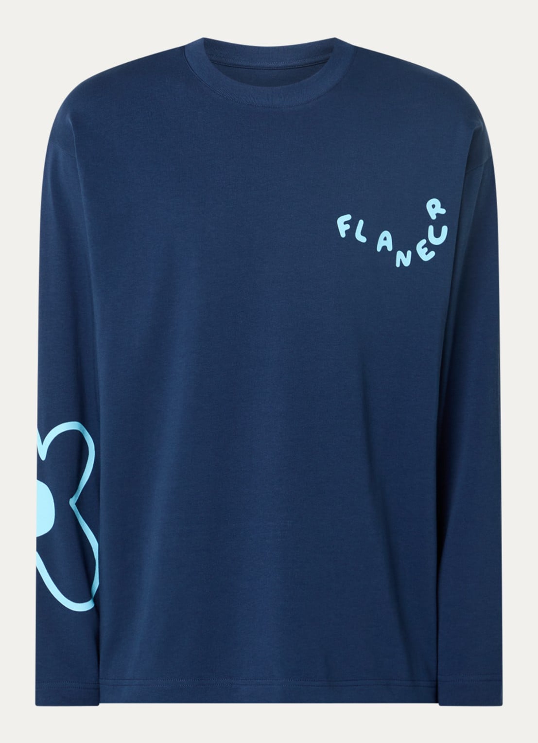 FLÂNEUR Longsleeve met logoprint - voorkant donkerblauw