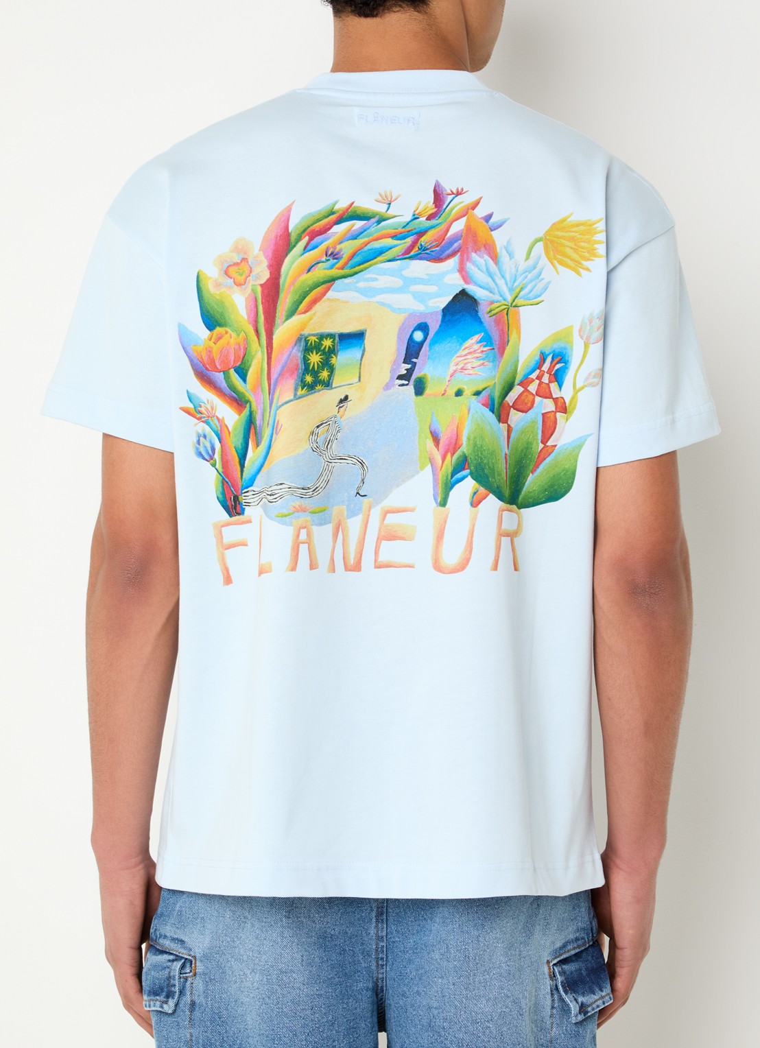 FLÂNEUR Passage Of Time T-shirt met logo- en backprint - detail 4 lichtblauw