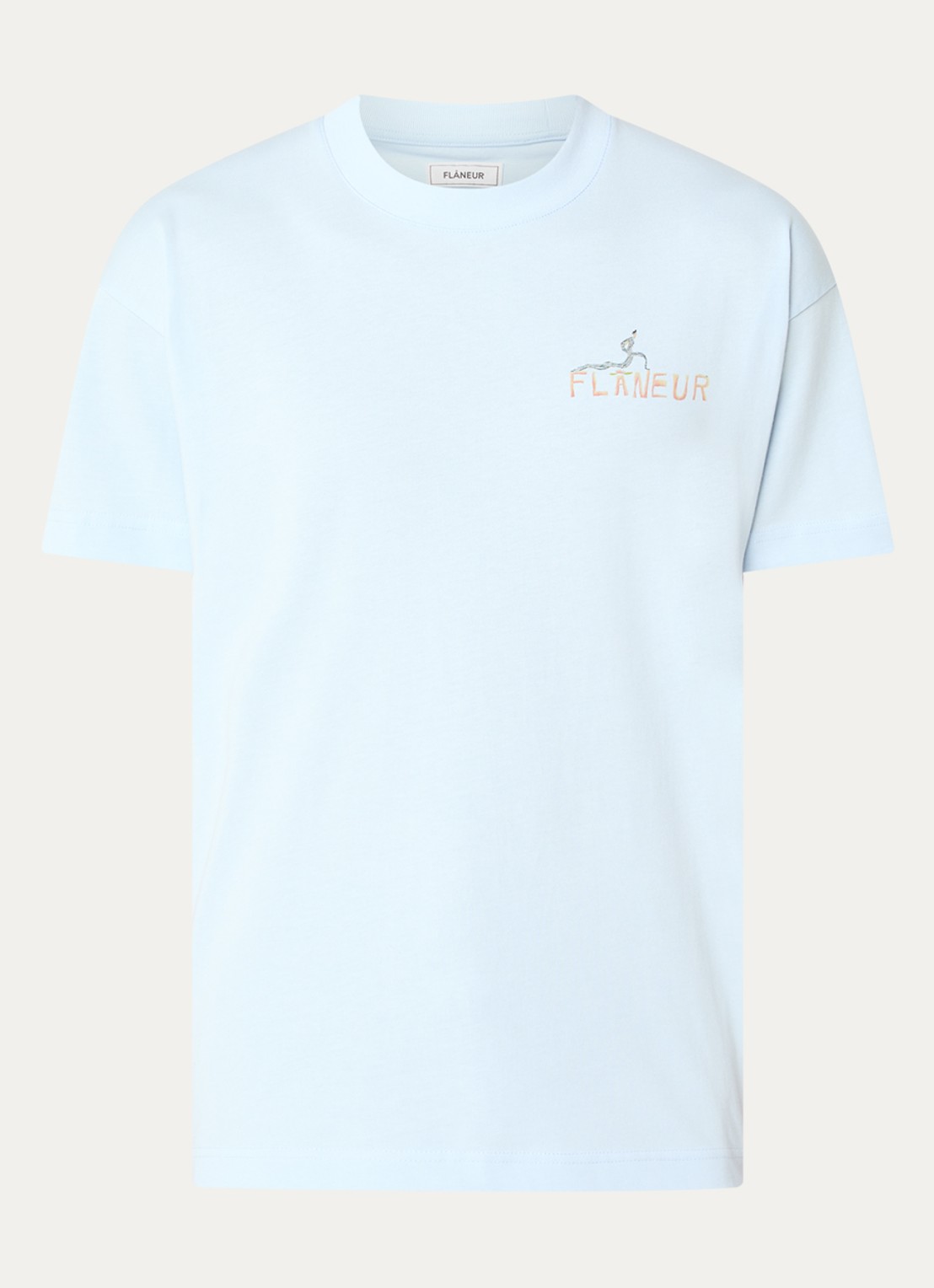 FLÂNEUR Passage Of Time T-shirt met logo- en backprint - voorkant lichtblauw