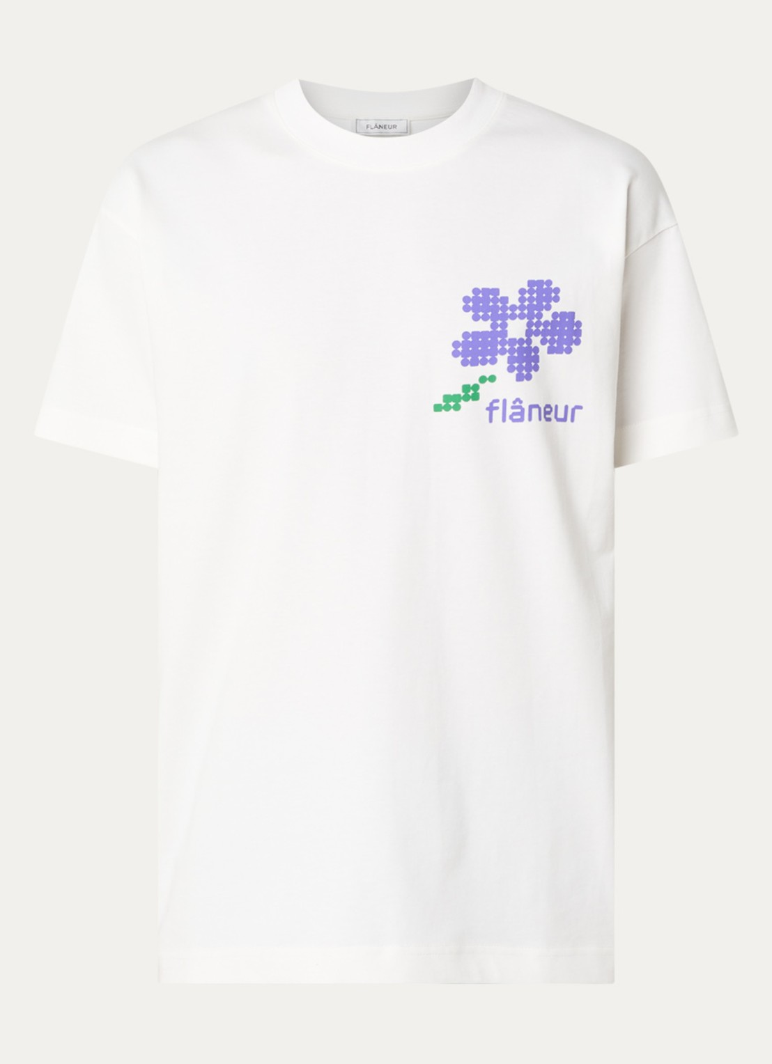 FLÂNEUR Pixel T-shirt met logo- en backprint - voorkant 2 wit