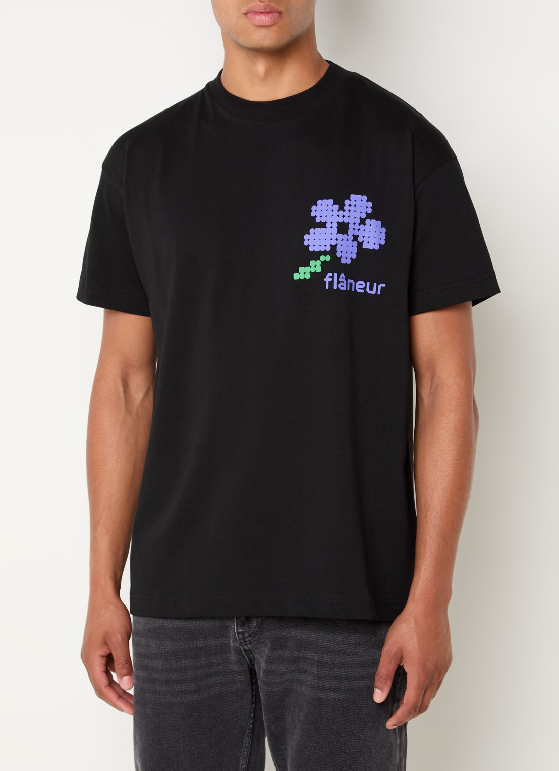 FLÂNEUR Pixel T-shirt met logo- en backprint - achterkant zwart