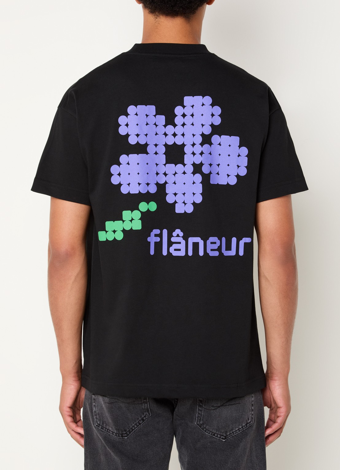 FLÂNEUR Pixel T-shirt met logo- en backprint - detail 2 zwart