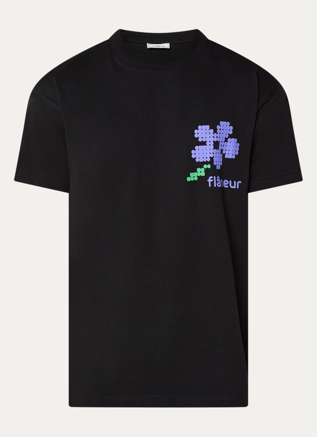 FLÂNEUR Pixel T-shirt met logo- en backprint - voorkant 3 zwart