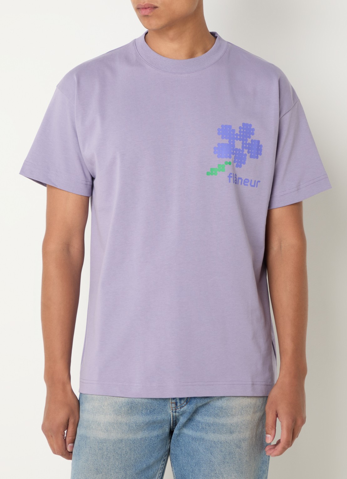 FLÂNEUR Pixel T-shirt met logo- en backprint - achterkant lila