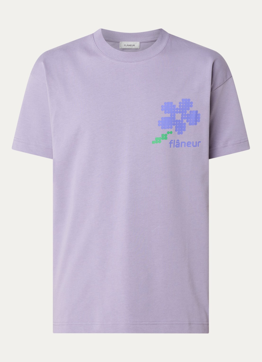 FLÂNEUR Pixel T-shirt met logo- en backprint - voorkant 2 lila