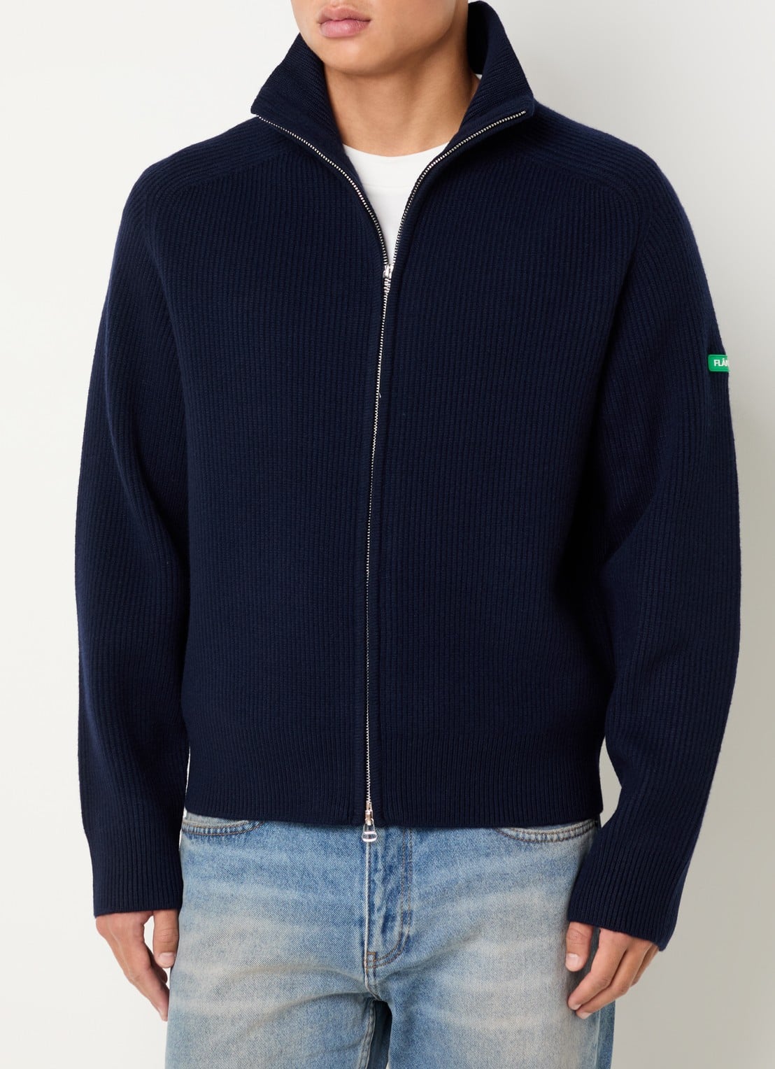 FLÂNEUR Ribgebreid vest van wol met logo - detail 3 donkerblauw