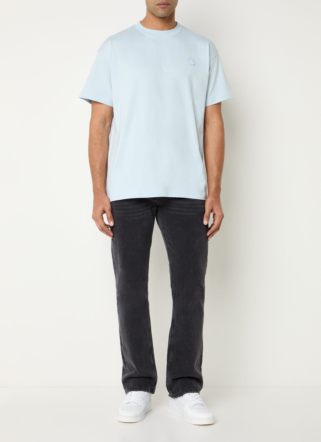 FLÂNEUR Rubber T-shirt met logo - voorkant 3 blauwgrijs