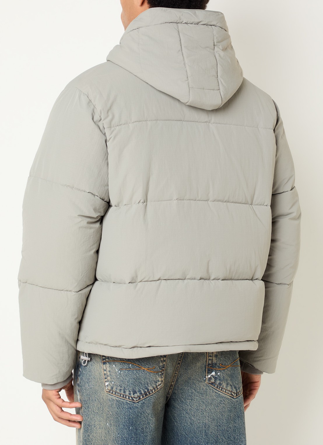 FLÂNEUR Signature puffer jack met capuchon en logo - achterkant 2 grijs