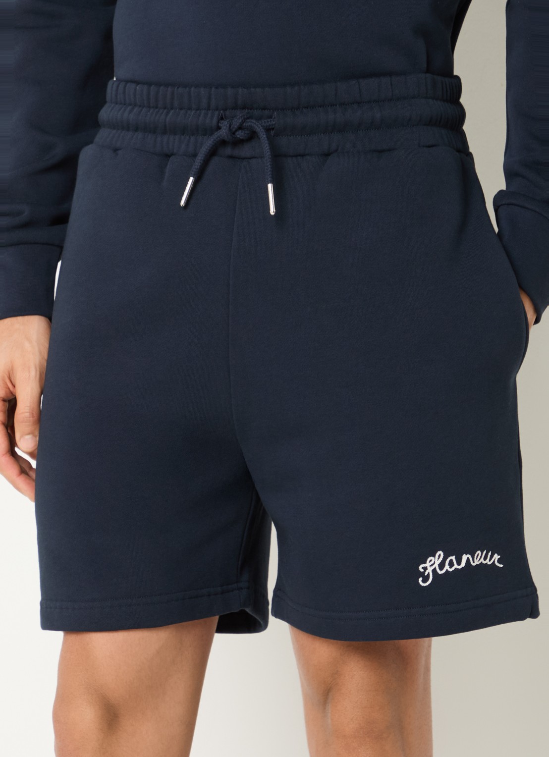 FLÂNEUR Signature straight fit korte joggingbroek met logo - detail 4 donkerblauw