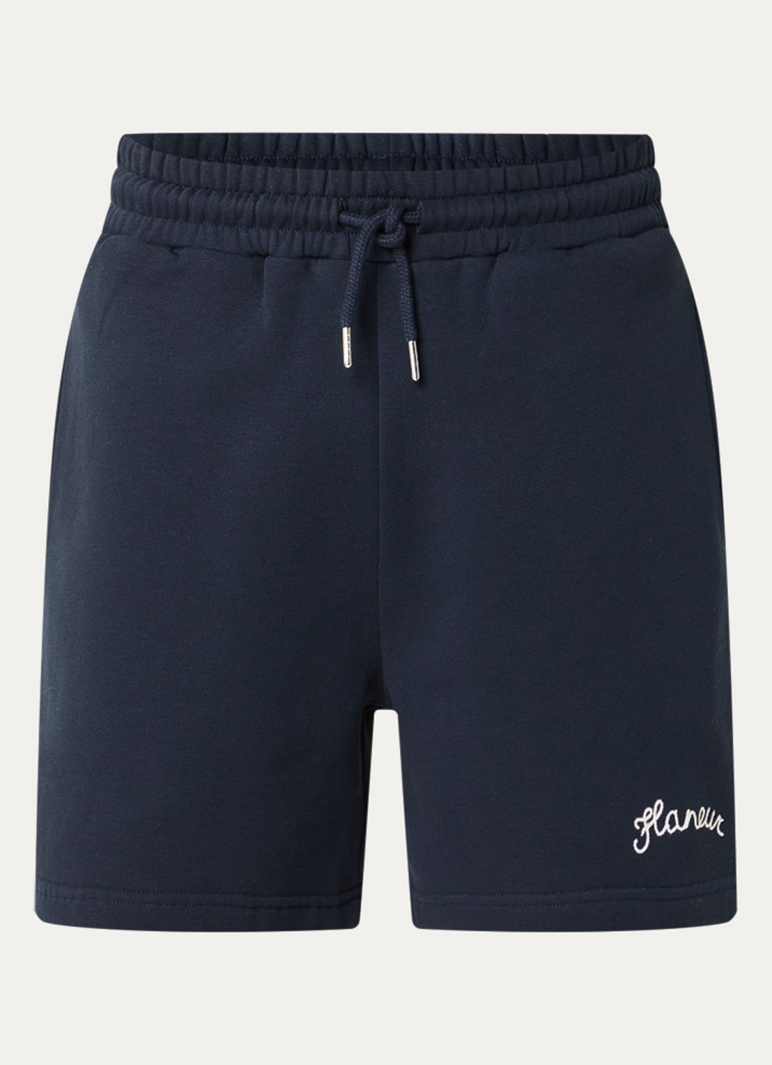 FLÂNEUR Signature straight fit korte joggingbroek met logo - voorkant 2 donkerblauw