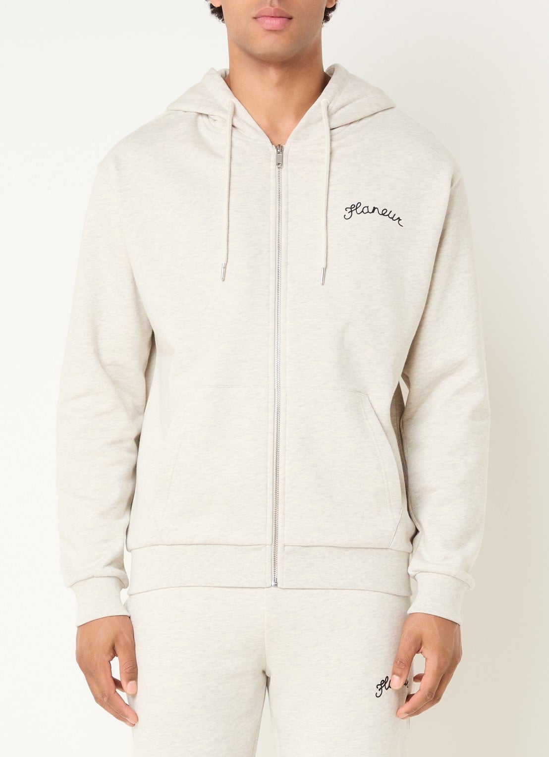 FLÂNEUR Signature sweatvest met logo - detail grijsmele
