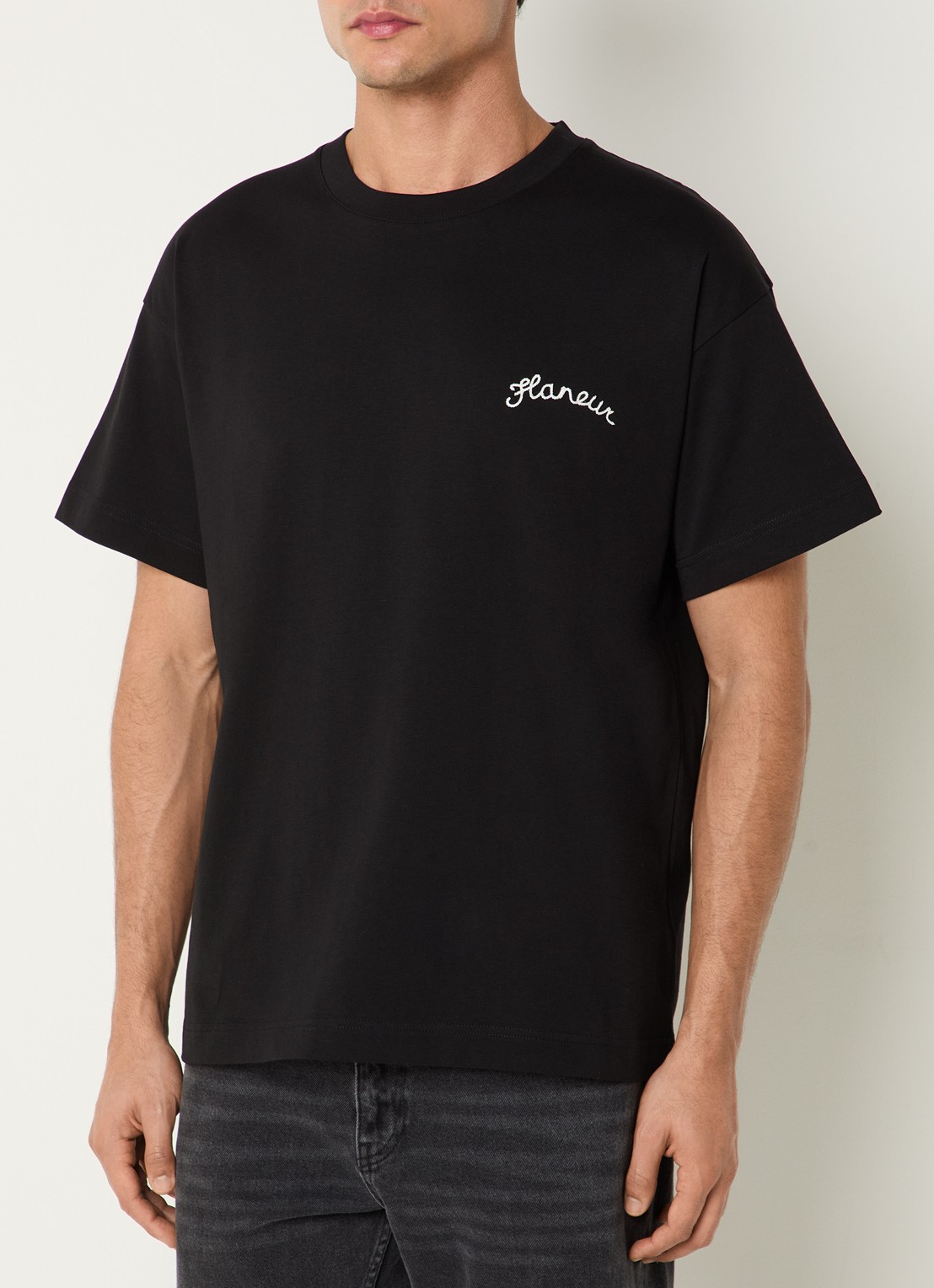 FLÂNEUR Signature T-shirt met logo - detail 3 zwart