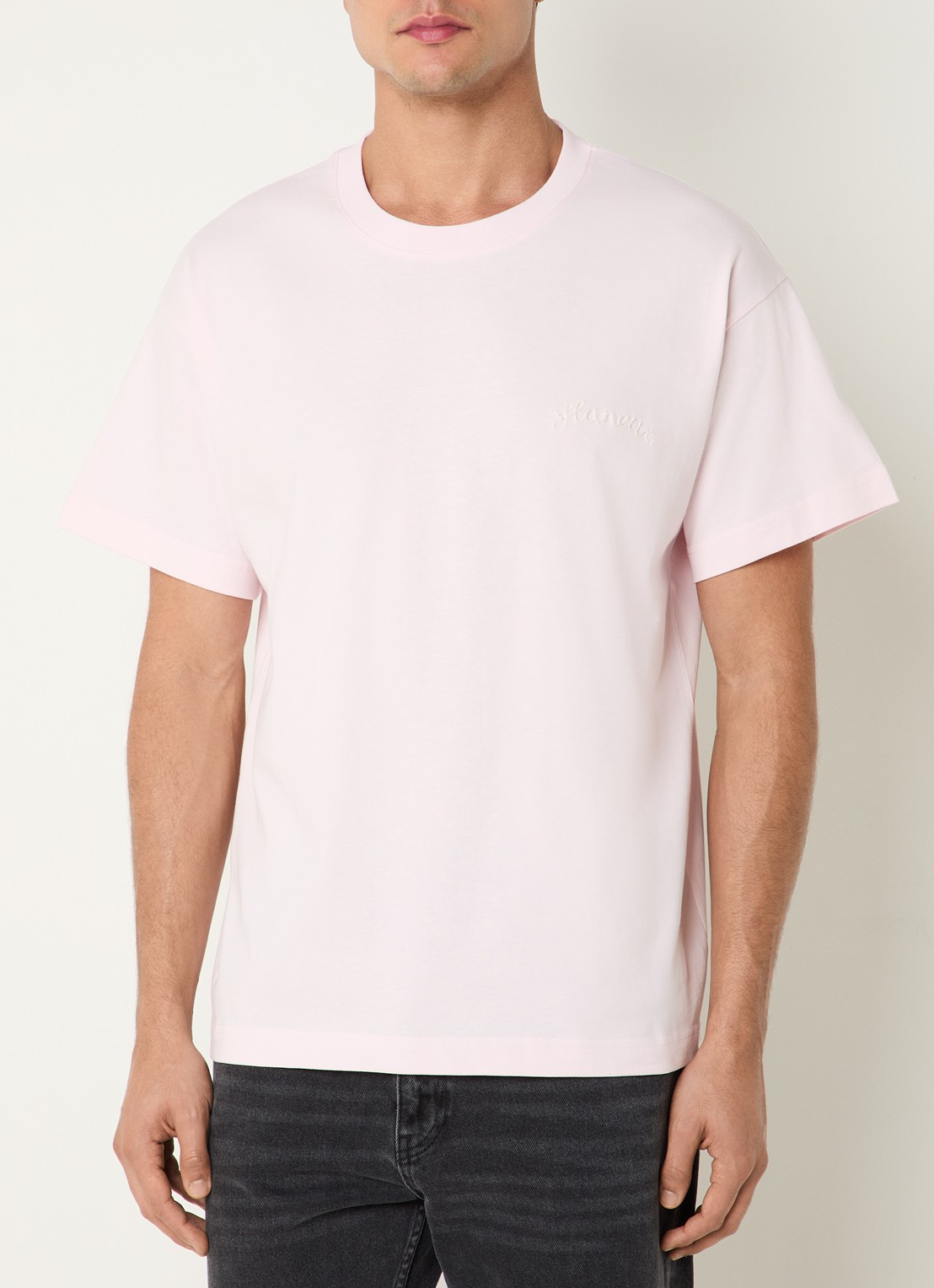 FLÂNEUR Signature T-shirt met logo - detail 2 lichtroze