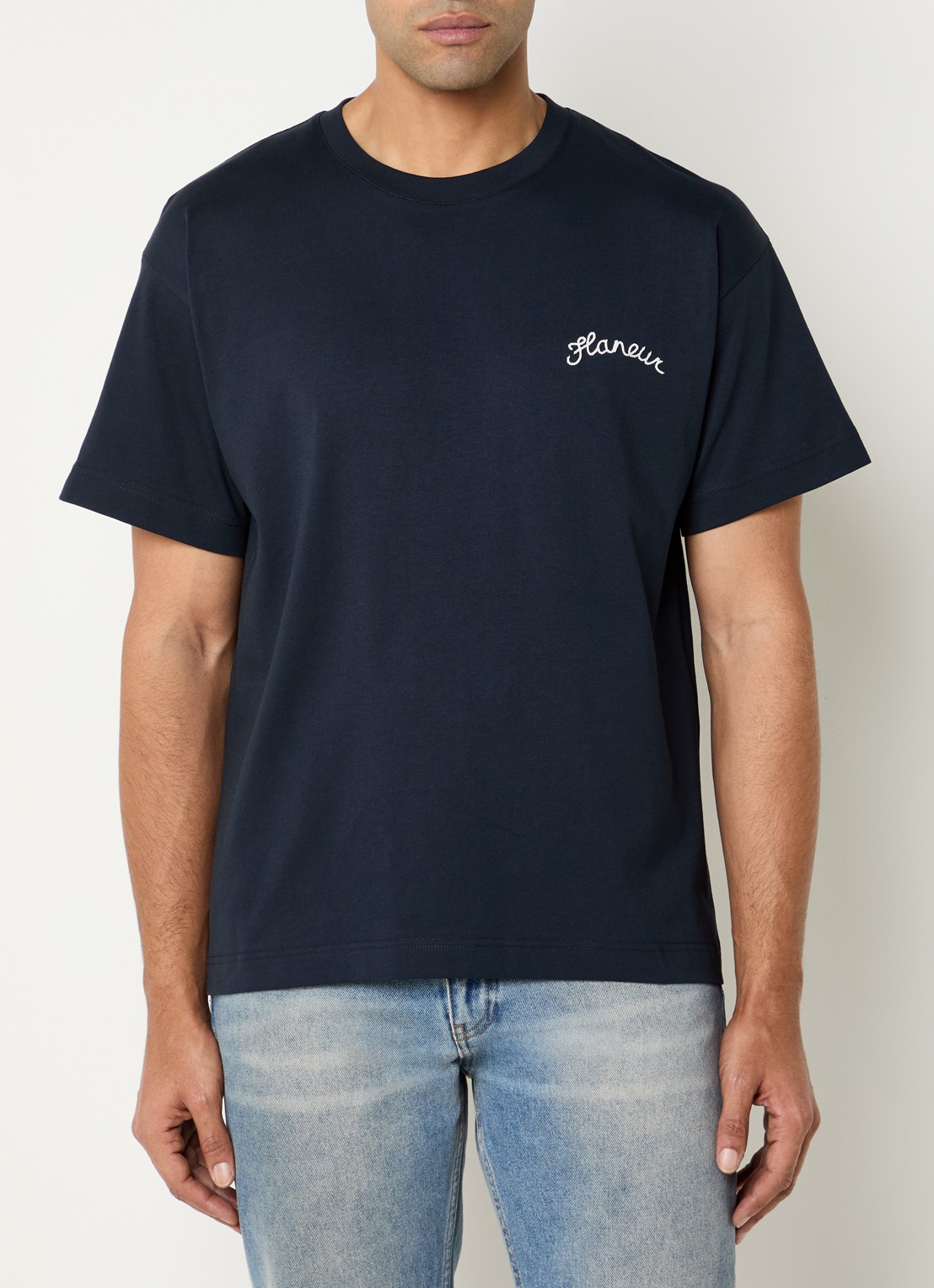 FLÂNEUR Signature T-shirt met logo - detail 4 donkerblauw