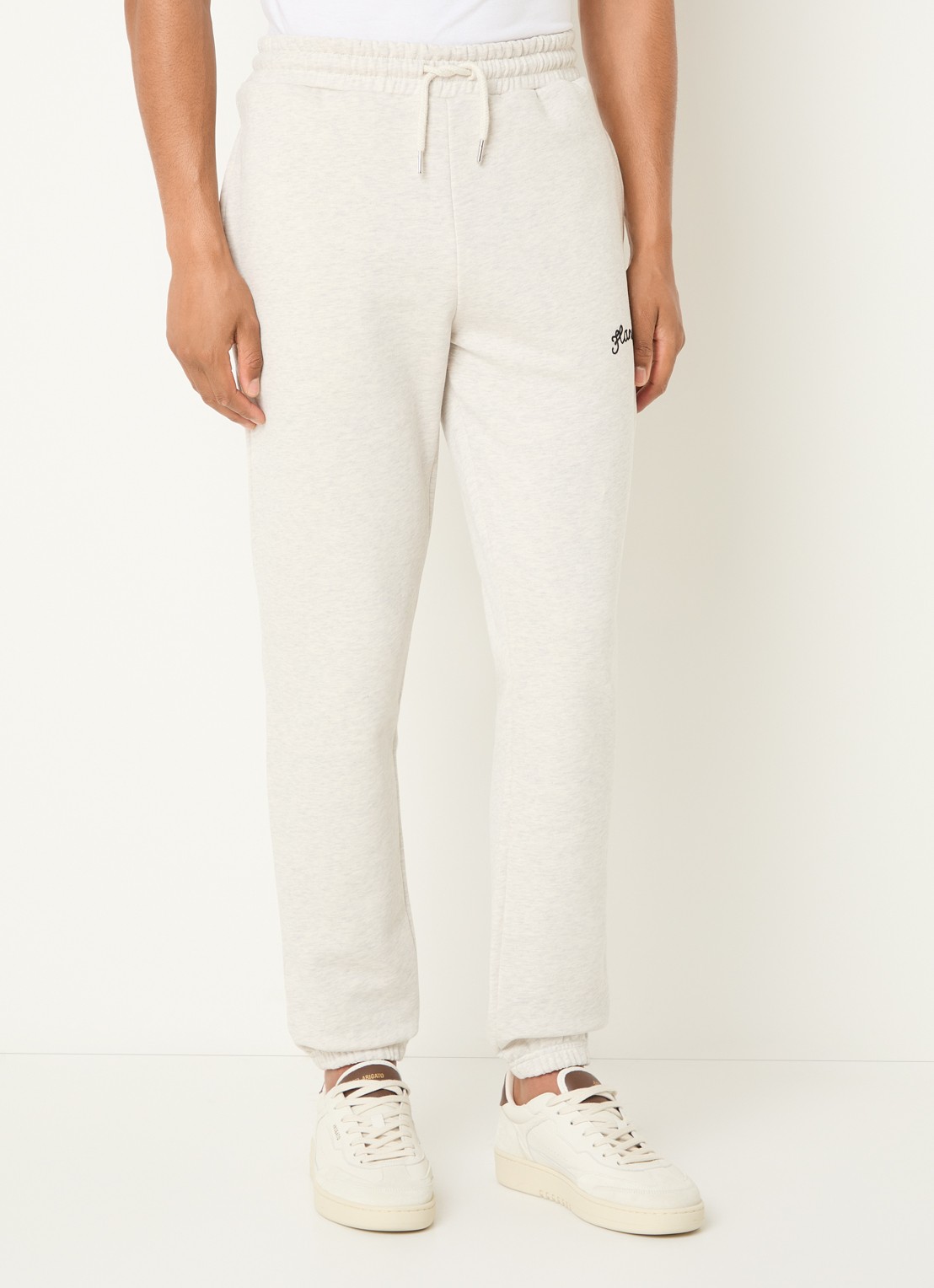 FLÂNEUR Signature tapered fit joggingbroek met logo  - detail 4 grijsmele