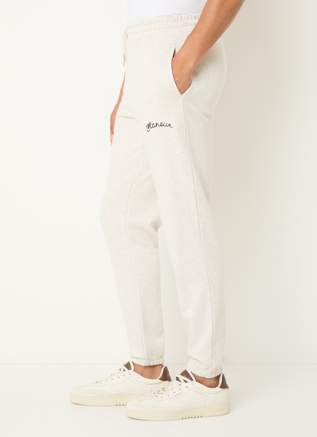 FLÂNEUR Signature tapered fit joggingbroek met logo  - detail 5 grijsmele