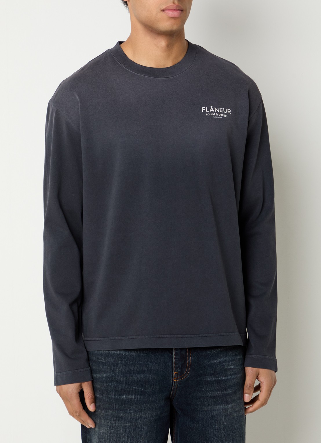 FLÂNEUR Sound And Design longsleeve met logoprint en verwassen afwerking  - achterkant 4 zwart