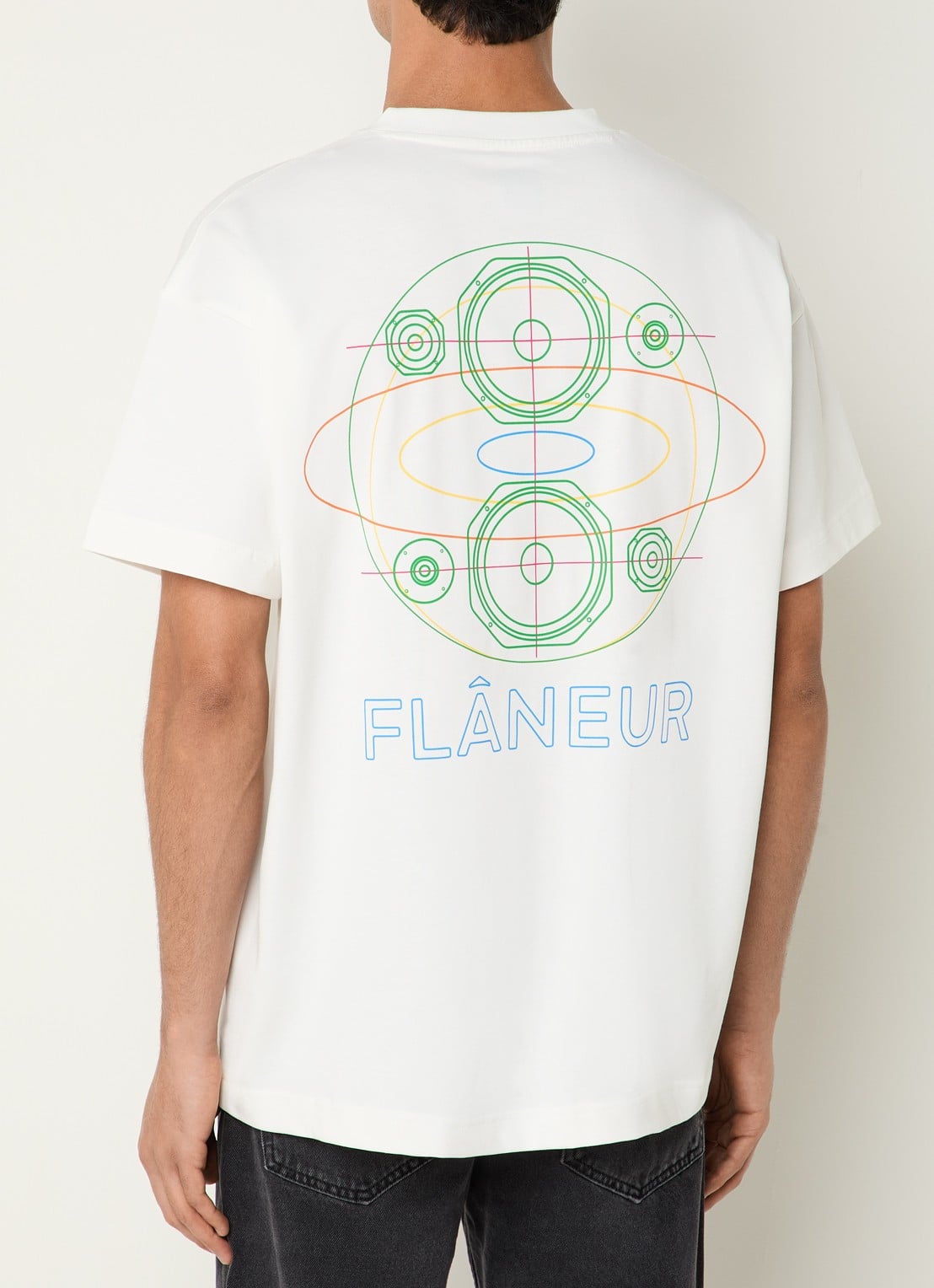 FLÂNEUR Speaker T-shirt met logo- en backprint - detail wit