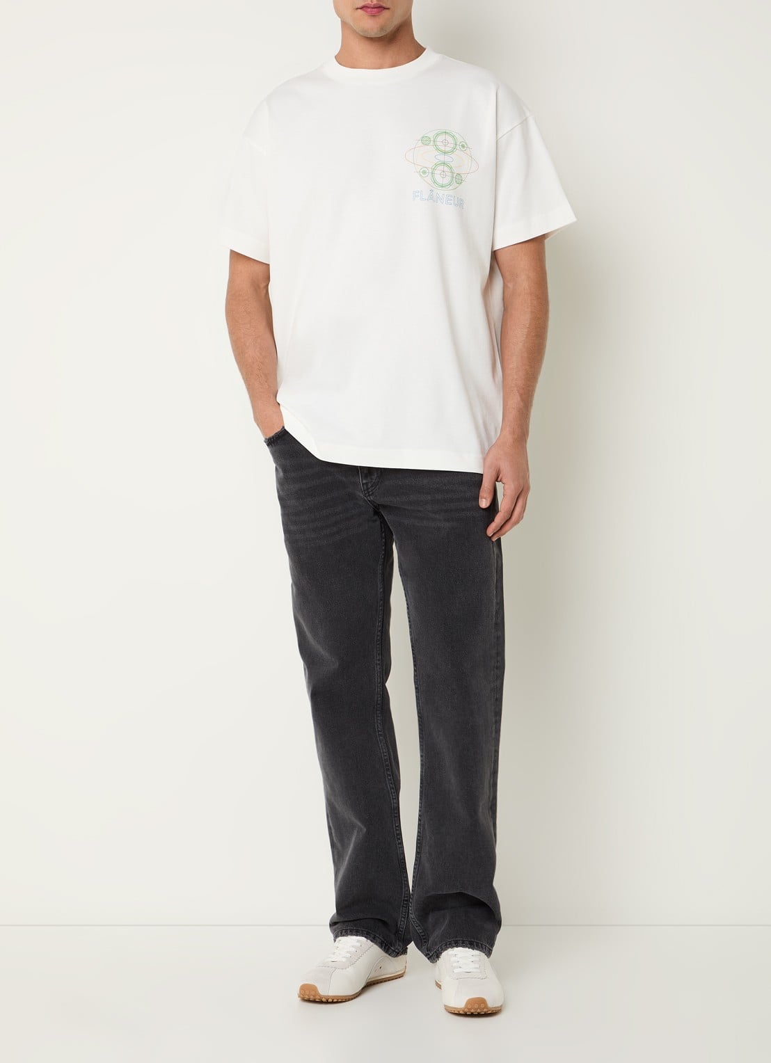 FLÂNEUR Speaker T-shirt met logo- en backprint - voorkant 3 wit