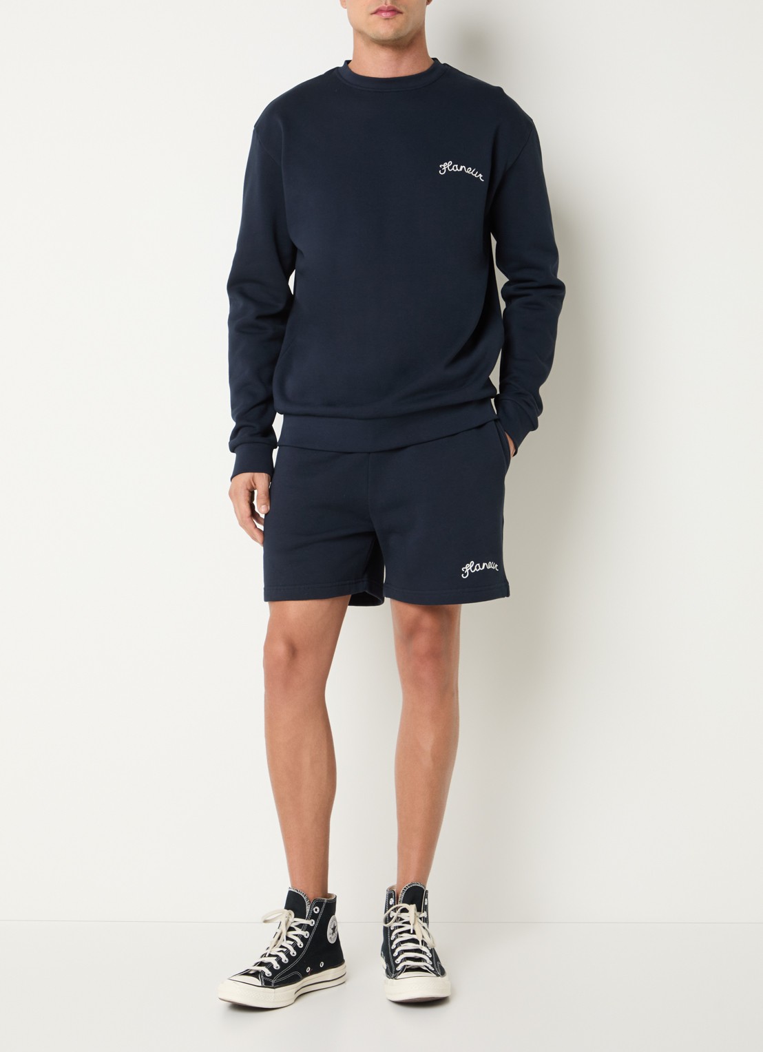 FLÂNEUR Sweater met logoborduring - voorkant 4 donkerblauw