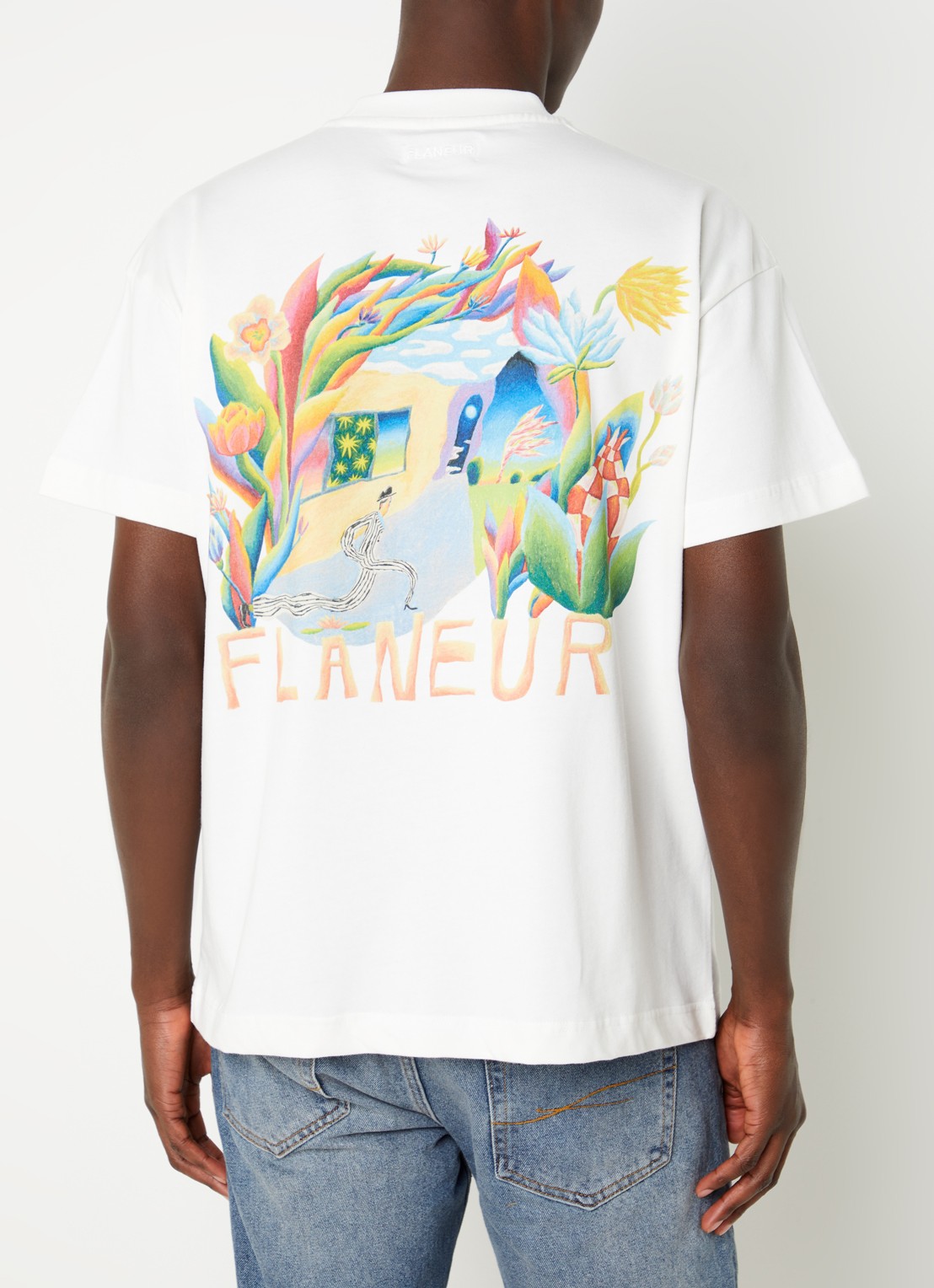 FLÂNEUR T-shirt met logo- en backprint - detail 4 wit