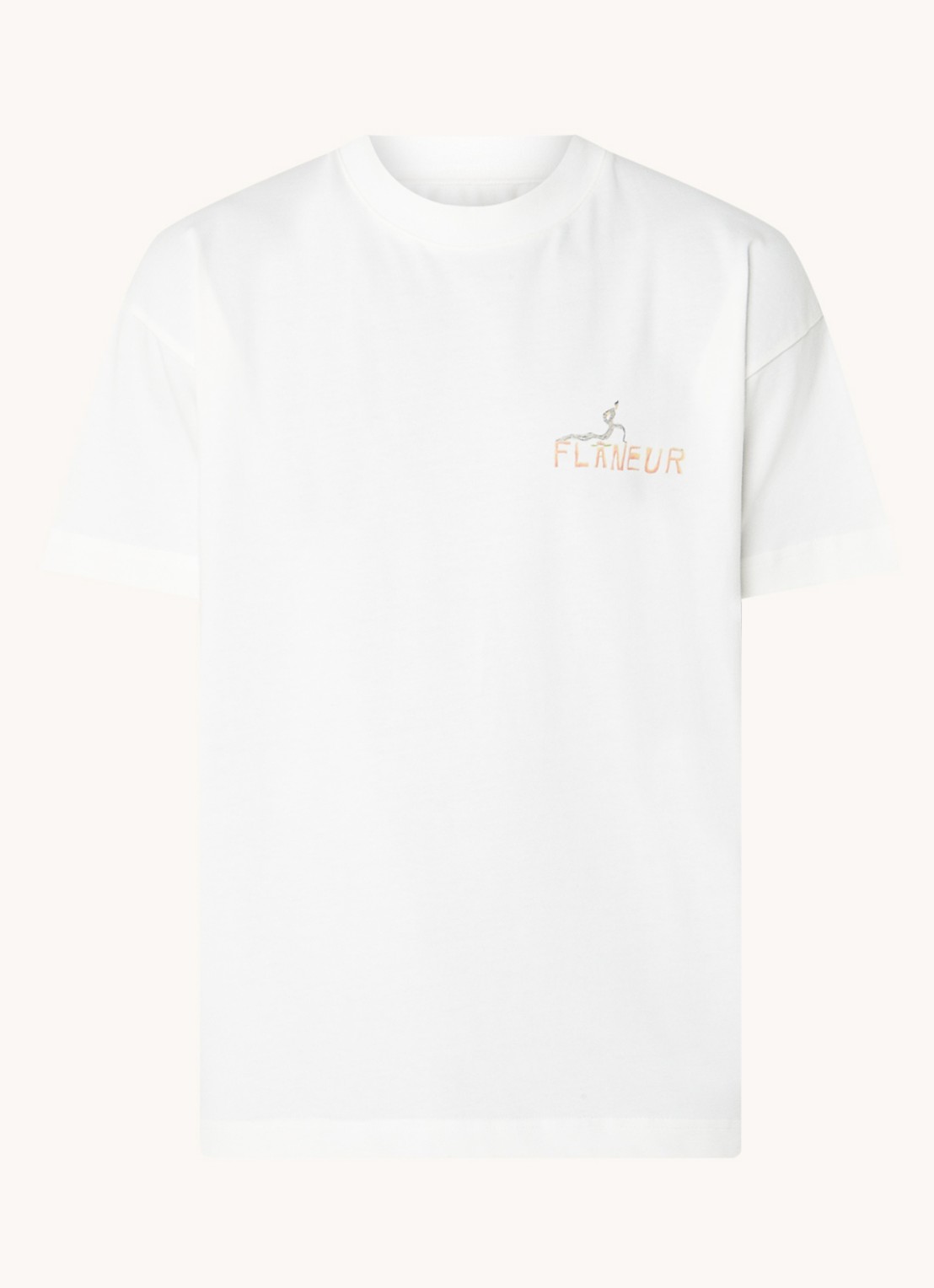 FLÂNEUR T-shirt met logo- en backprint - voorkant wit