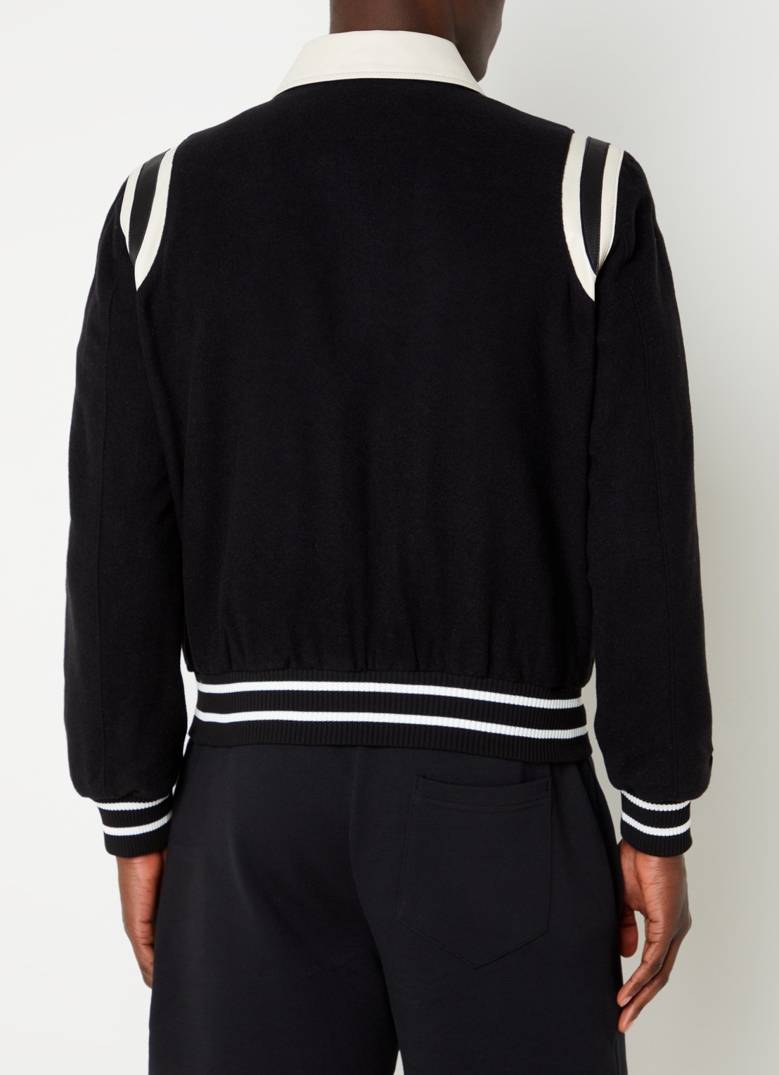 FLÂNEUR Teddy baseball jack in wolblend met ritszakken - achterkant 2 zwart