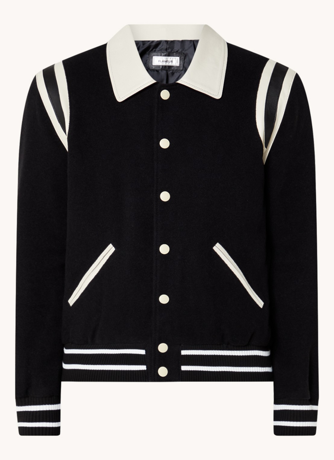 FLÂNEUR Teddy baseball jack in wolblend met ritszakken - voorkant 3 zwart