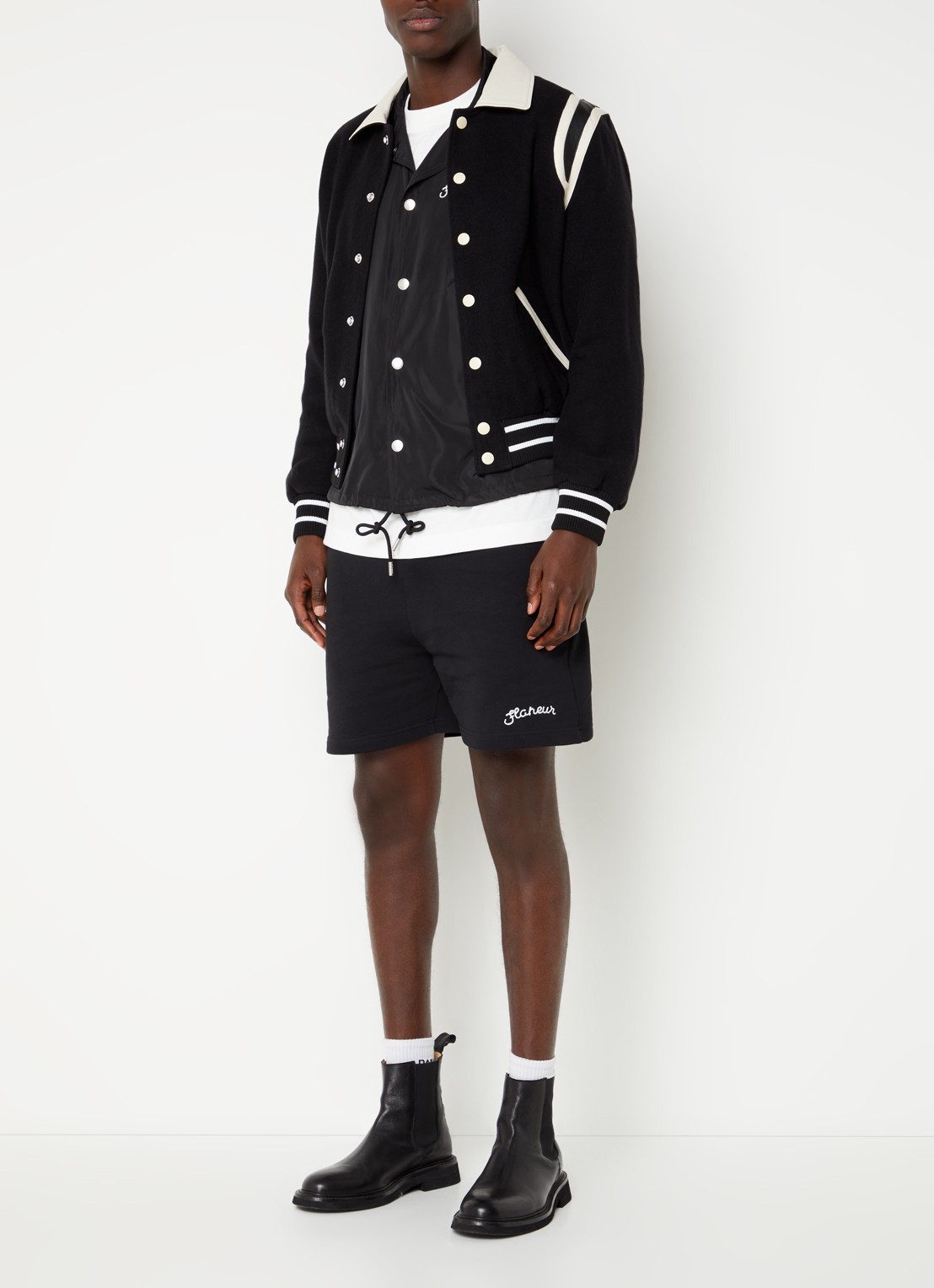 FLÂNEUR Teddy baseball jack in wolblend met ritszakken - voorkant 4 zwart
