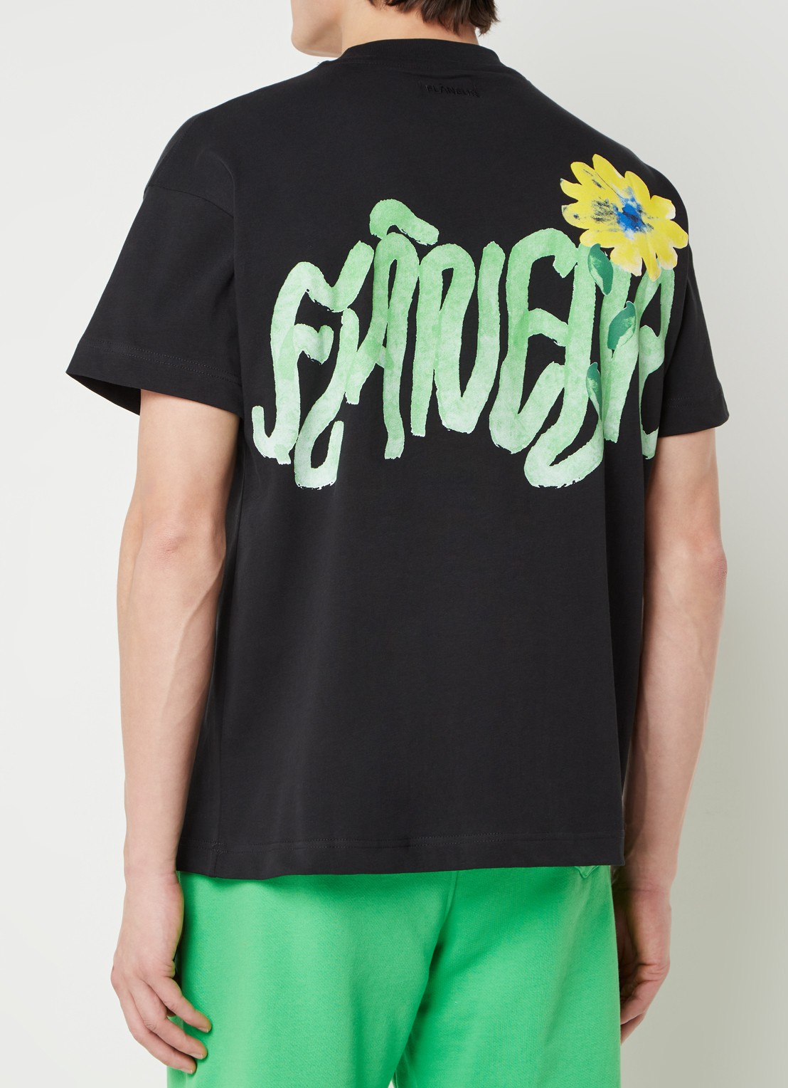 FLÂNEUR Tortuous T-shirt met logo- en backprint - detail zwart