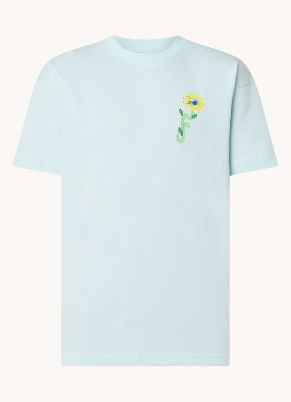 FLÂNEUR Tortuous T-shirt met logo- en backprint - voorkant 2 mint