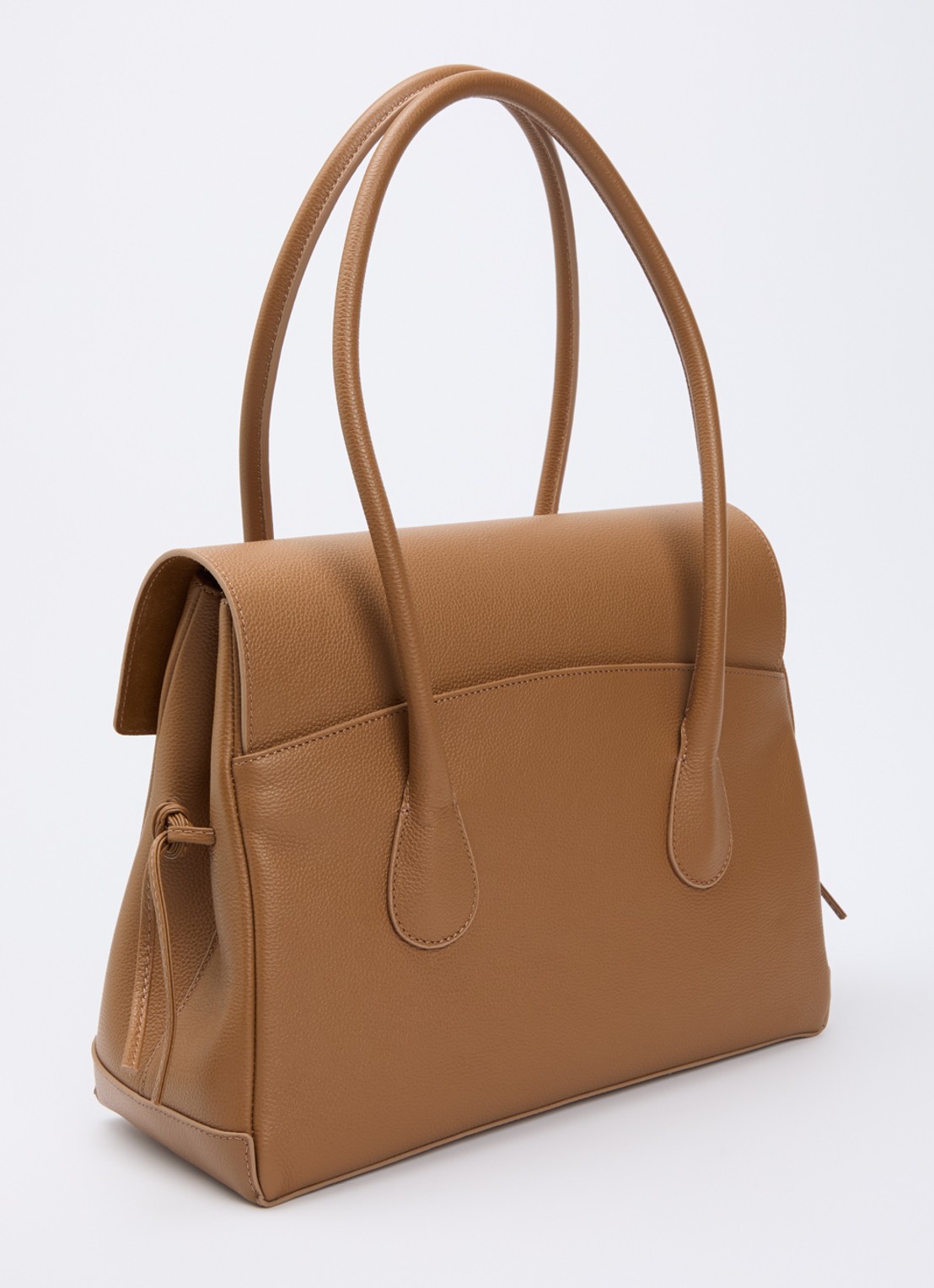 Flattered Lydia schoudertas van leer met structuur - achterkant 5 cognac